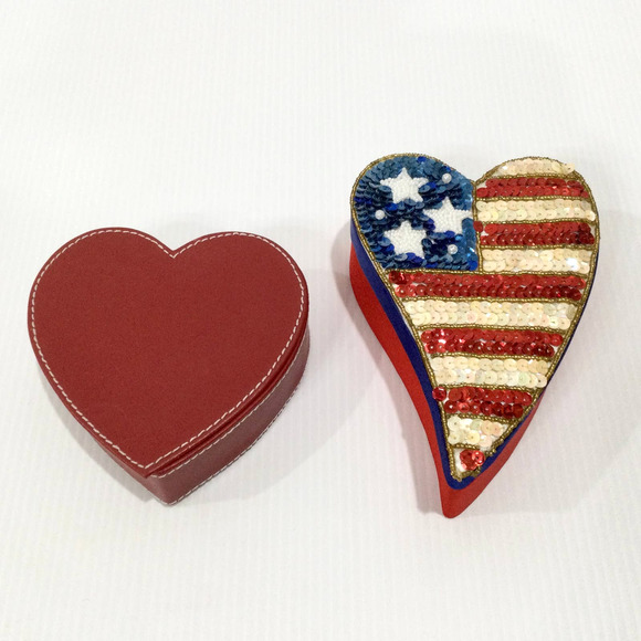 Two Heart Shaped Trinket Jewel Boxes Patriotic